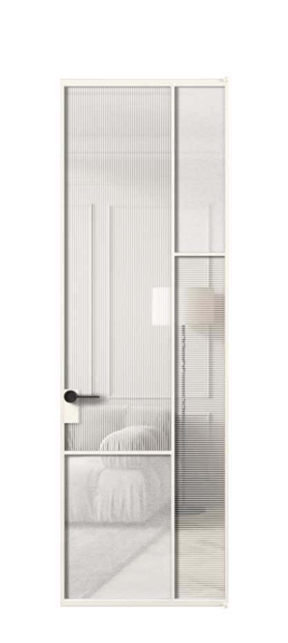 Межкомнатная дверь Mosaic АЛПЛ041.12 Алюминий пудровый белый Рифлёное стекло "Дюна", триплекс, 6 мм + Фактурное стекло "Лёд", триплекс Цена 173870 ₽ | Volhovec