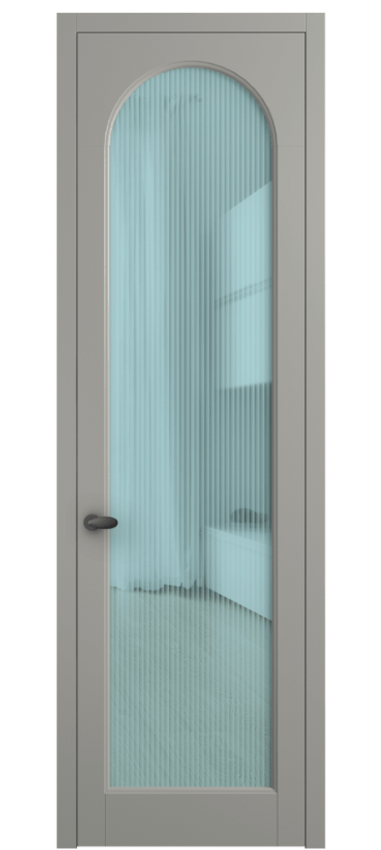 Межкомнатная дверь Palazzo 6804 Матовый нейтральный серый Рифлёное голубое стекло "Moru", триплекс Цена 105029 ₽ | Volhovec