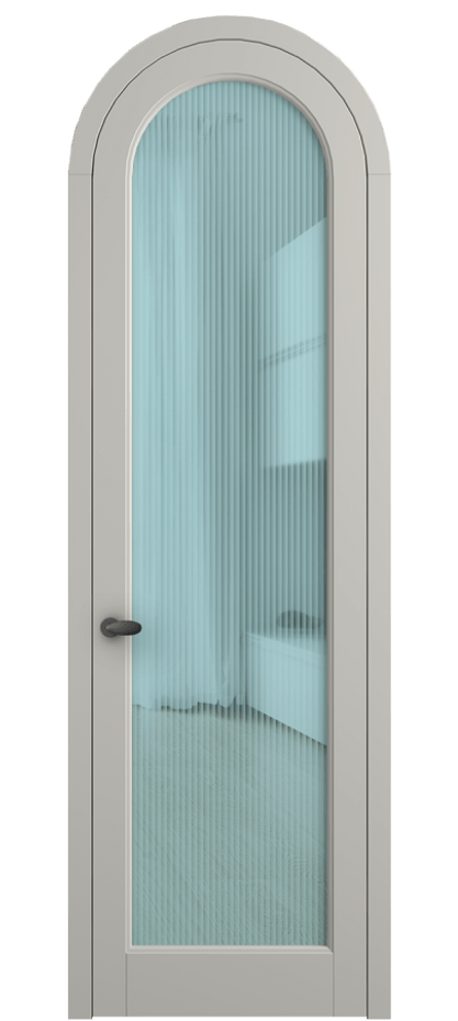 Межкомнатная дверь Palazzo 6814 Матовый тёплый серый Рифлёное голубое стекло "Moru", триплекс Цена 133159 ₽ | Volhovec