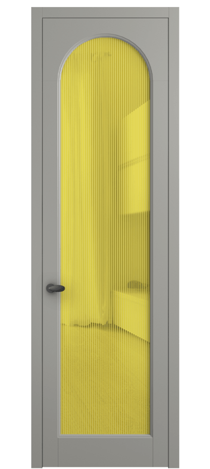 Межкомнатная дверь Palazzo 6804 Матовый нейтральный серый Рифлёное желтое стекло "Дюна", триплекс Цена 103029 ₽ | Volhovec