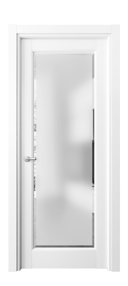 Межкомнатная дверь Тоскана Элегантэ 6300 Матовый белоснежный Сатинированное стекло с фацетом Цена 94299 ₽ | Volhovec