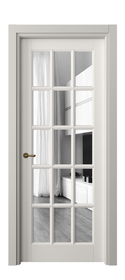 Межкомнатная дверь Тоскана Грильято 6311 Матовый пудровый белый Двустороннее зеркало, триплекс Цена 114899 ₽ | Volhovec