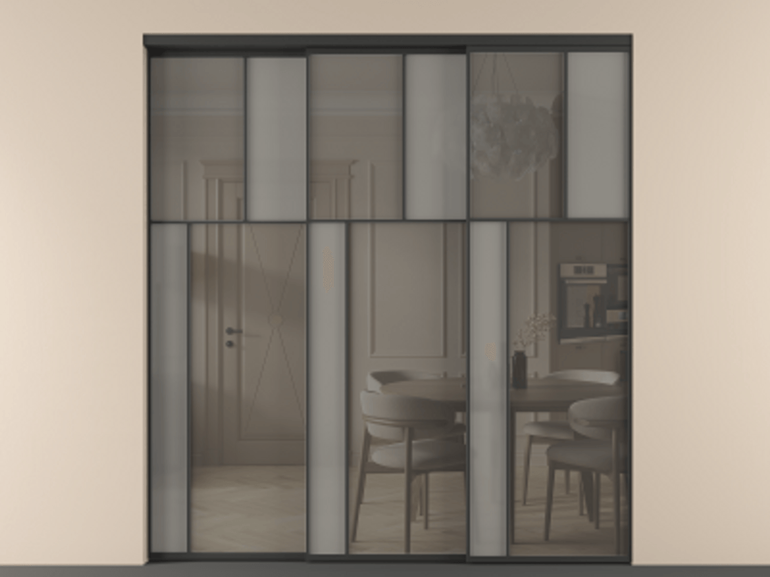 Перегородка Mosaic внутри проёма телескопик синхро 2 АЛПР 041.22 Алюминий Черный Сатинированное серое стекло, триплекс, 6 мм + Прозрачное серое стекло, триплекс, 6 мм. Скрытый короб ЧЕР Цена 432670 ₽ . Фабрика дверей Волховец 8 (800) 551 43 19 Перегородка Mosaic внутри проёма телескопик синхро 2 АЛПР 041.22 Алюминий Черный Сатинированное серое стекло, триплекс, 6 мм + Прозрачное серое стекло, триплекс, 6 мм Цена 432670 ₽ | Volhovec