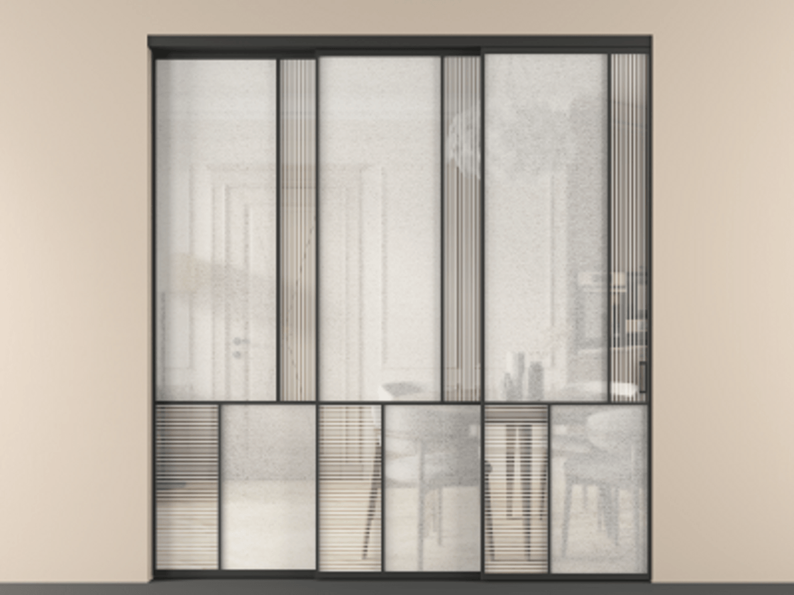 Перегородка Mosaic внутри проёма телескопик синхро 2 АЛПР 041.21 Алюминий Черный Рифлёное стекло "Дюна", триплекс, 6 мм + Фактурное стекло "Лёд", триплекс, 6 мм. Скрытый короб ЧЕР Цена 459070 ₽ . Фабрика дверей Волховец 8 (800) 551 43 19 Перегородка Mosaic внутри проёма телескопик синхро 2 АЛПР 041.21 Алюминий Черный Рифлёное стекло "Дюна", триплекс, 6 мм + Фактурное стекло "Лёд", триплекс, 6 мм Цена 459070 ₽ | Volhovec