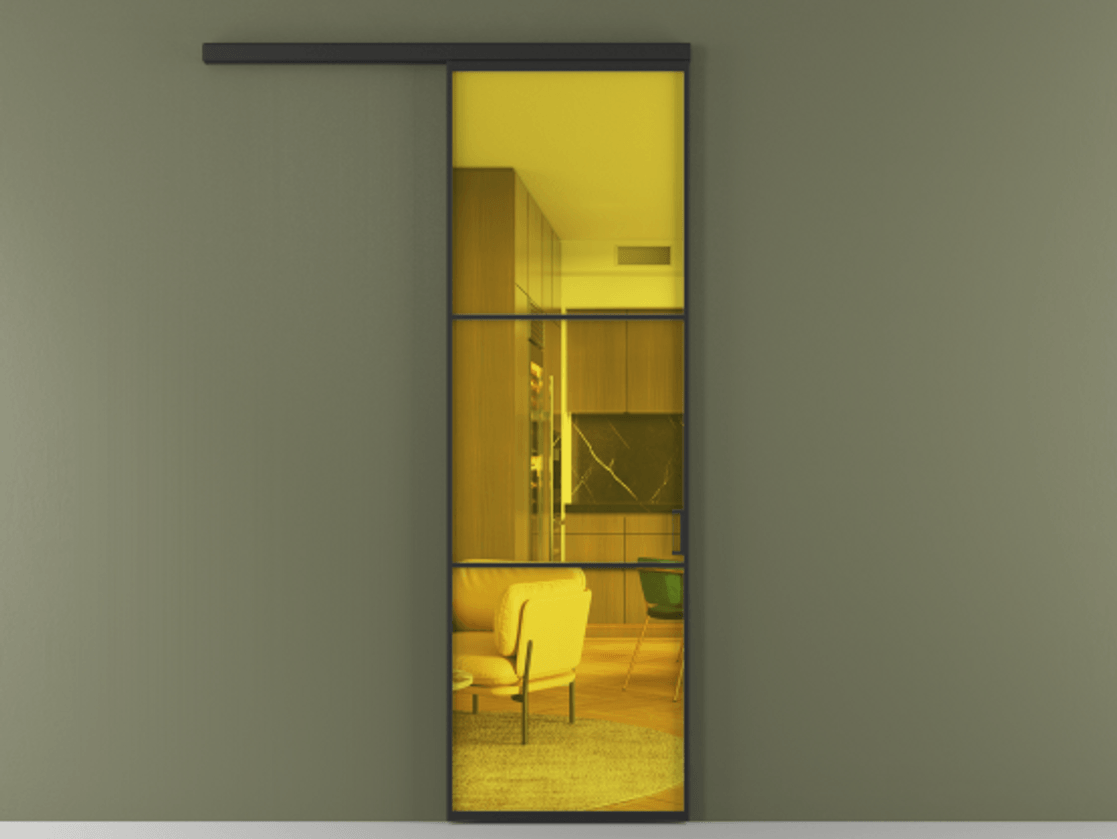 Перегородка Формато вдоль стены 1 створка АЛПР 040.03 Алюминий Черный Прозрачное жёлтое стекло, триплекс Цена 101900 ₽  | Volhovec