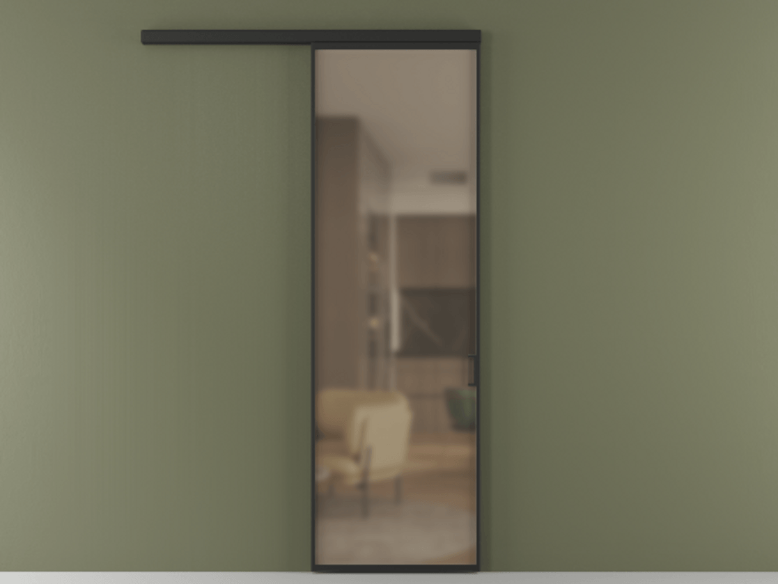 Перегородка Formato вдоль стены одностворчатая АЛПР 040.01 Алюминий Черный Сатинированное бронзовое стекло, триплекс Цена 104600 ₽  | Volhovec