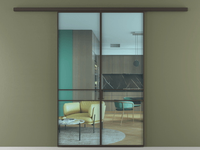 Алюминевая перегородка АЛПР 040.02_ААН_ПРОЗ ГОЛ_new. Цвет Алюминий антрацит. Материал Алюминий в эмали. Коллекция Перегородка Formato вдоль стены двустворчатая. Картинка.