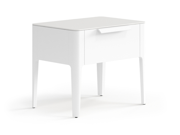 Мебель Тумба прикроватная Piega 1 ящик. Цвет Матовый белоснежный. Материал Гладкая эмаль. Коллекция Тумба прикроватная Piega 1 ящик. Картинка.