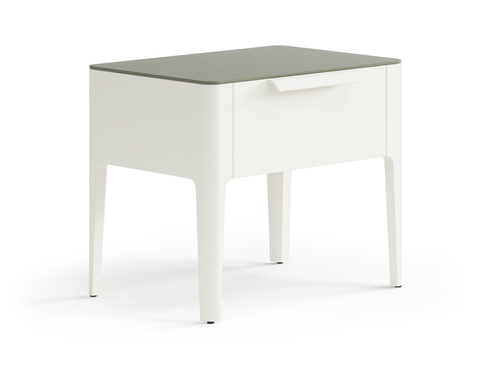 Мебель Тумба прикроватная Piega 1 ящик. Цвет Матовый молочно-белый. Материал Гладкая эмаль. Коллекция Тумба прикроватная Piega 1 ящик. Картинка.