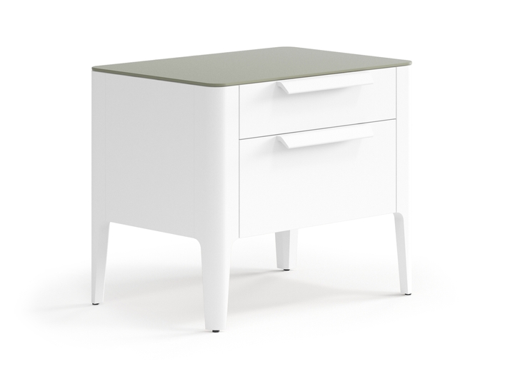 Мебель Тумба прикроватная Piega 2 ящика. Цвет Матовый светло-серый. Материал Гладкая эмаль. Коллекция Тумба прикроватная Piega 2 ящика. Картинка.