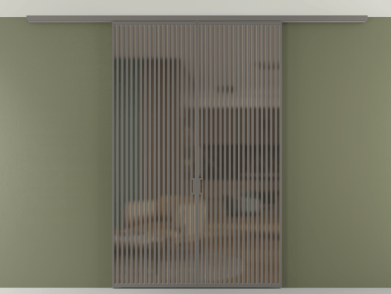 Алюминевая перегородка АЛПР 040.06_АКЛС_Бронза сатин триплекс_new. Цвет Алюминий классический серый. Материал Алюминий в эмали. Коллекция Перегородка Формато вдоль стены на потолок 2 створки. Картинка.