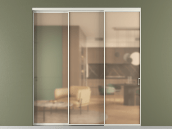 Алюминевая перегородка АЛПР 040.01_БЕЛ_САТ ОРАНЖ_new. Цвет Алюминий Белый. Материал Алюминий. Коллекция Перегородка Formato внутри проёма 3 створки с синхронным механизмом. Картинка.