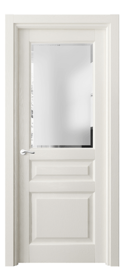 Дверь межкомнатная 0710 ДБЖ Сатинированное стекло с фацетом. Цвет Дуб жемчуг. Материал Массив дуба эмаль. Коллекция Лигнум. Картинка.