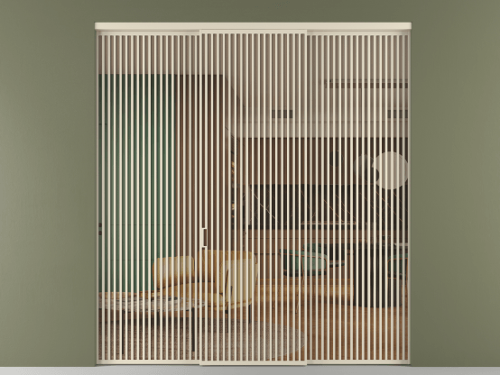 Алюминевая перегородка vn1+2_06_ Алюминий бежево-серый Прозрачное оранжевое стекло, триплекс, 6мм. Цвет Алюминий бежево-серый. Материал Алюминий в эмали. Коллекция Перегородка Formato внутри проёма 3 створки. Картинка.