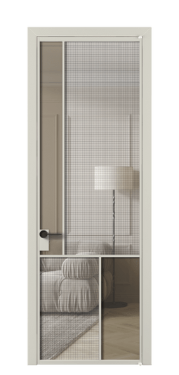 Дверь межкомнатная АЛПЛ041.20 АТСР MS+Бронза триплекс. Цвет Алюминий тёплый серый. Материал Алюминий в эмали. Коллекция Mosaic. Картинка.