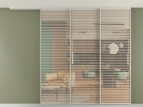 Алюминевая перегородка pv3_07_ Алюминий тёплый серый Прозрачное оранжевое стекло, триплекс, 6мм. Цвет Алюминий тёплый серый. Материал Алюминий в эмали. Коллекция Перегородка Formato вдоль стены на потолок 3 створки с синхронным механизмом. Картинка.