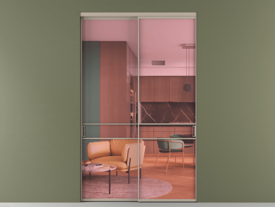 Алюминевая перегородка АЛПР 040.02_АБСК_ПРОЗ РОЗ_new. Цвет Алюминий бисквитный. Материал Алюминий в эмали. Коллекция Перегородка Формато внутри проёма 2 створки. Картинка.