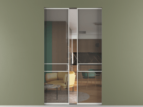 Алюминевая перегородка skr2_02_ Алюминий светло-серый Серый прозрачное. Цвет Алюминий светло-серый. Материал Алюминий в эмали. Коллекция Перегородка Formato скрытый пенал 2 створки. Картинка.