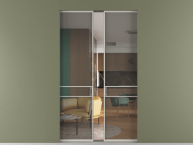 Алюминевая перегородка skr2_02_ Алюминий тёплый серый Серый прозрачное. Цвет Алюминий тёплый серый. Материал Алюминий в эмали. Коллекция Перегородка Formato скрытый пенал 2 створки. Картинка.