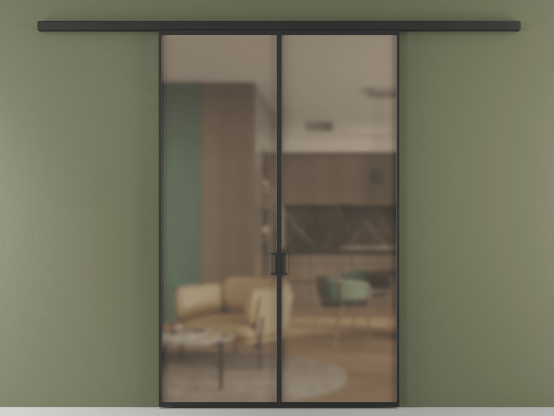 Алюминевая перегородка vd2_01 Бронза сатин триплекс ЧЕР. Цвет Алюминий Черный. Материал Алюминий. Коллекция Перегородка Formato вдоль стены 2 створки. Картинка.