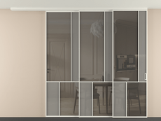 Перегородка Мозаик вдоль стены на потолок 3 створки с синхронным механизмом